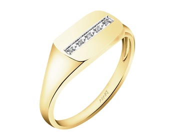14 K Rhodium-Plated Yellow Gold Signet Ring with Diamonds - 0,02 ct - fineness 14 K