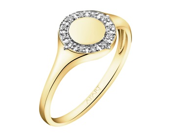 14 K Rhodium-Plated Yellow Gold Signet Ring with Diamonds - 0,06 ct - fineness 14 K