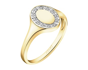 14 K Rhodium-Plated Yellow Gold Signet Ring with Diamonds - 0,04 ct - fineness 14 K