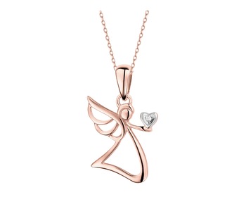 9 K Rhodium Plated Rose Gold Pendant with Diamond - 0,003 ct - fineness 9 K