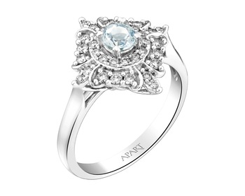 14 K Rhodium-Plated White Gold Ring with Diamonds - fineness 14 K