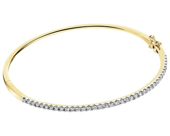14 K Rhodium-Plated Yellow Gold Rigid Bracelet with Diamonds - 1,00 ct - fineness 14 K