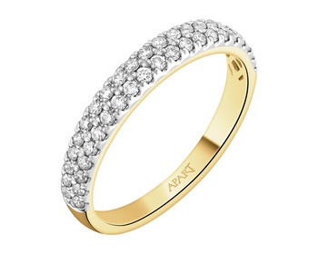 14 K Rhodium-Plated Yellow Gold Band Ring with Diamonds - 0,36 ct - fineness 14 K