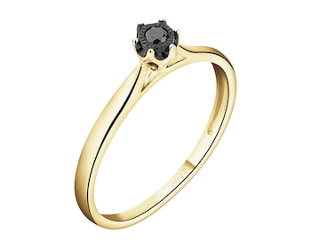 375 Yellow Gold Ruthenium-Plated Ring with Diamond - 0,05 ct - fineness 585