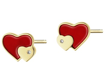 9 K Rhodium-Plated Yellow Gold Earrings with Diamonds - 0,006 ct - fineness 9 K