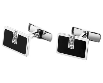 14 K Rhodium-Plated White Gold Cufflink with Diamonds - fineness 14 K