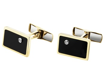 14 K Rhodium-Plated Yellow Gold Cufflink with Diamonds - fineness 14 K