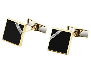 14 K Rhodium-Plated Yellow Gold Cufflink with Diamonds - fineness 14 K