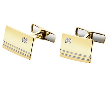 14 K Rhodium-Plated Yellow Gold Cufflink with Diamonds - 0,02 ct - fineness 14 K