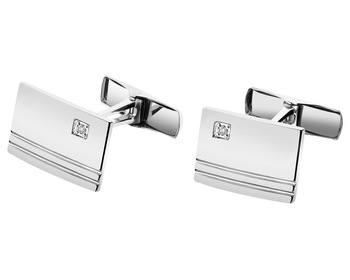 14 K Rhodium-Plated White Gold Cufflink with Diamonds - 0,02 ct - fineness 14 K