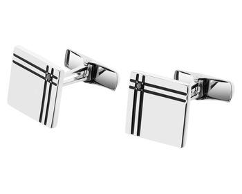 14 K Rhodium-Plated White Gold Cufflink with Black Diamond, Treateds - 0,03 ct - fineness 14 K