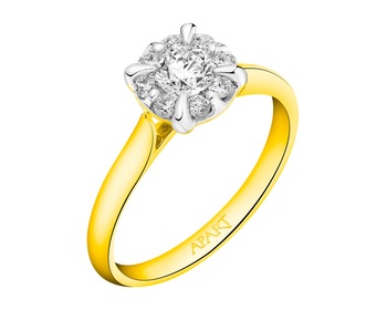 14 K Rhodium-Plated Yellow Gold Ring - 0,50 ct - fineness 14 K