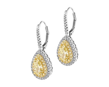 18 K Rhodium-Plated White Gold Dangling Earring with Diamonds - 2,77 ct - fineness 750