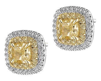 750 Rhodium-Plated White Gold, Yellow Gold Earrings - 2,61 ct - fineness 750