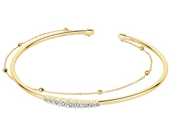 9 K Rhodium-Plated Yellow Gold Rigid Bracelet with Diamonds - 0,08 ct - fineness 9 K