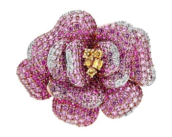 750 White Gold Plated With Rose Gold And Yellow Gold Brooch  - fineness 750