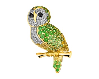 18 K Rhodium-Plated Yellow Gold Brooch - fineness 18 K