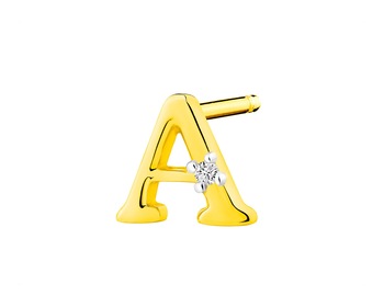 9 K Rhodium-Plated Yellow Gold Earring with Diamond - 0,004 ct - fineness 9 K