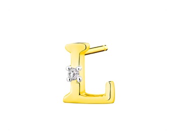 9 K Rhodium-Plated Yellow Gold Earring with Diamond - 0,004 ct - fineness 9 K