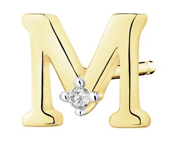 9 K Rhodium-Plated Yellow Gold Earring with Diamond - 0,004 ct - fineness 9 K