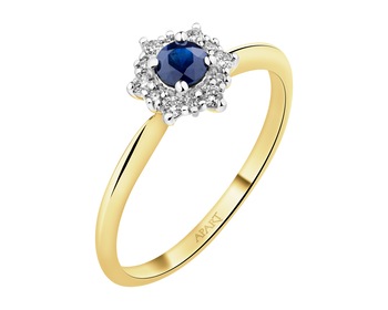 14 K Rhodium-Plated Yellow Gold Ring - fineness 14 K