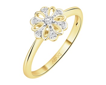 14 K Rhodium-Plated Yellow Gold Ring with Diamonds - 0,05 ct - fineness 14 K