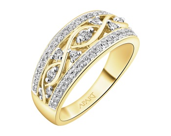 14 K Rhodium-Plated Yellow Gold Ring with Diamonds - 0,34 ct - fineness 14 K