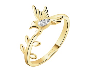 9 K Rhodium-Plated Yellow Gold Ring with Diamonds - 0,01 ct - fineness 9 K