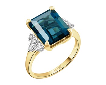 14 K Rhodium-Plated Yellow Gold Ring - fineness 14 K