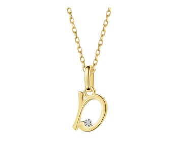 9 K Rhodium-Plated Yellow Gold Pendant with Diamond - 0,003 ct - fineness 9 K