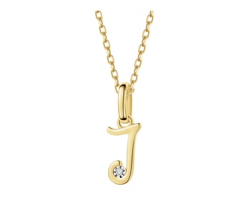 9 K Rhodium-Plated Yellow Gold Pendant with Diamond - 0,003 ct - fineness 9 K