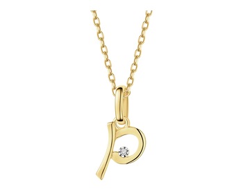 9 K Rhodium-Plated Yellow Gold Pendant with Diamond - 0,003 ct - fineness 9 K