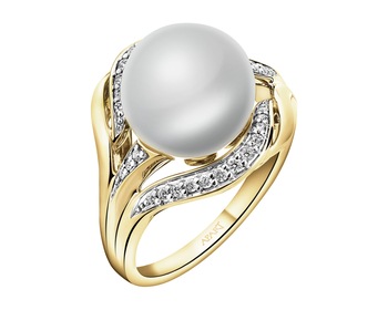 18 K Rhodium-Plated Yellow Gold Ring  - fineness 18 K