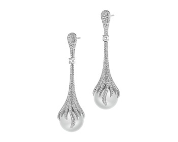 18 K Rhodium-Plated White Gold Dangling Earring - fineness 18 K