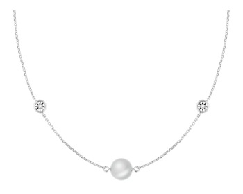 Yellow and white gold Pearl Necklace - fineness 14 K