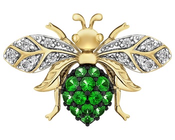 14 K Yellow Gold Vermeil And Ruthenium Plated Brooch  - fineness 14 K