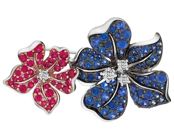 750 Rhodium And Ruthenium Plated White Gold Brooch  - fineness 750