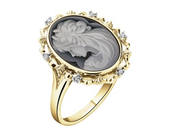 14 K Rhodium-Plated Yellow Gold Ring - fineness 14 K