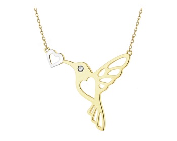 9 K Rhodium-Plated Yellow Gold Necklace with Diamond - 0,01 ct - fineness 9 K