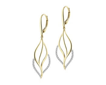 14 K Rhodium-Plated Yellow Gold Dangling Earring with Diamonds - 0,20 ct - fineness 14 K