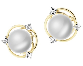 14 K Rhodium-Plated Yellow Gold Earrings - fineness 14 K