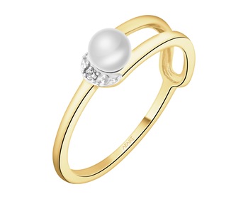 9 K Rhodium-Plated Yellow Gold Ring - fineness 9 K