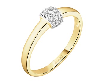 14 K Rhodium-Plated Yellow Gold Ring with Diamonds - 0,10 ct - fineness 14 K