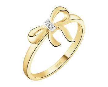 9 K Rhodium-Plated Yellow Gold Ring with Diamonds - 0,008 ct - fineness 9 K