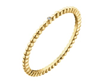 9 K Rhodium-Plated Yellow Gold Ring with Diamond - 0,003 ct - fineness 14 K