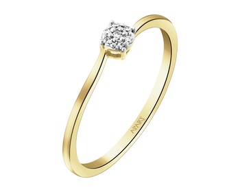 9 K Rhodium-Plated Yellow Gold Ring with Diamonds - 0,03 ct - fineness 9 K