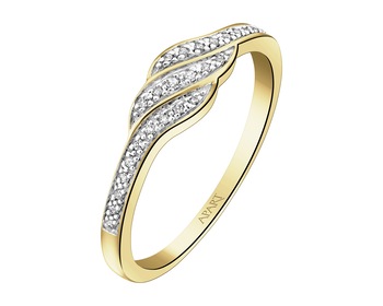 9 K Rhodium-Plated Yellow Gold Ring with Diamonds - 0,06 ct - fineness 9 K