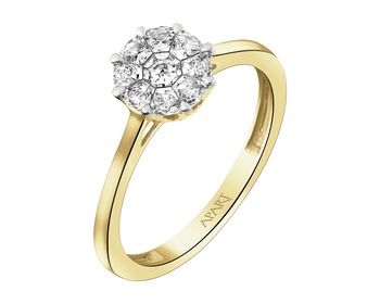 14 K Rhodium-Plated Yellow Gold Ring with Diamonds - 0,34 ct - fineness 14 K