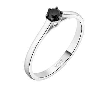 14 K Rhodium-Plated Yellow Gold Ring with Black Diamond, Treated - 0,25 ct - fineness 14 K