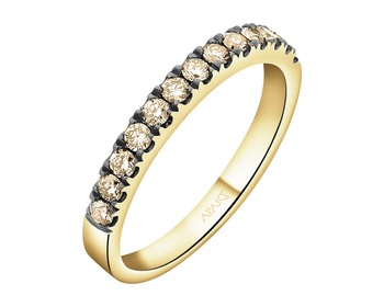 14 K Yellow Gold Band Ring with Champagne Diamonds - 0,36 ct - fineness 14 K